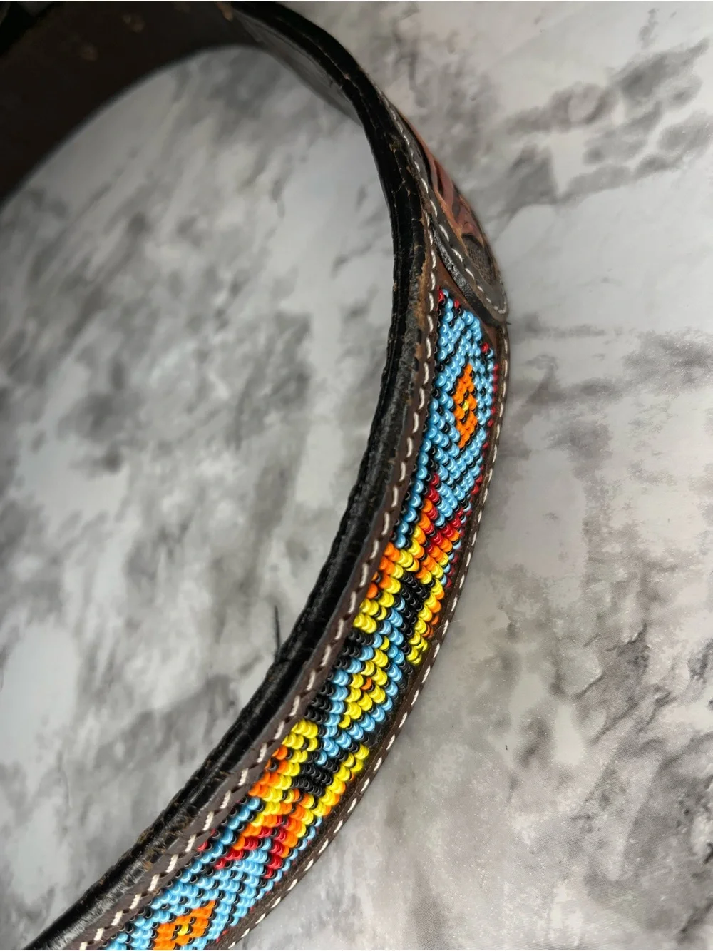 Hand Crafted Multicolor Beaded Leather Belt